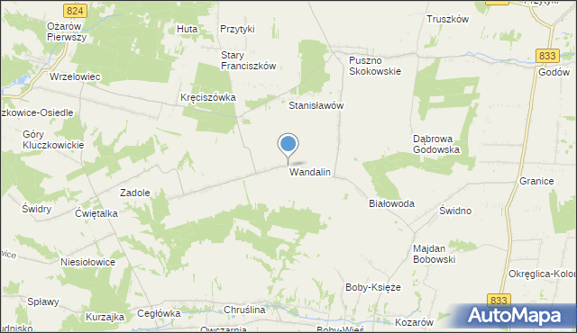 mapa Wandalin, Wandalin gmina Opole Lubelskie na mapie Targeo